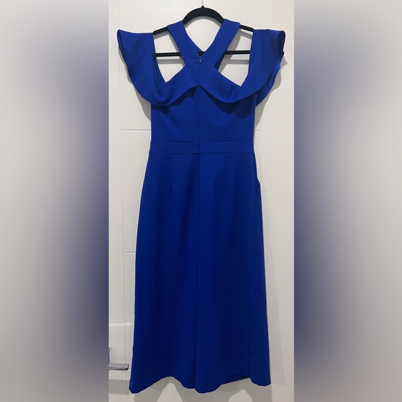 Adelyn Rae Ruffle Shoulder Jumpsuit Blue - Small - Picture 7 of 10
